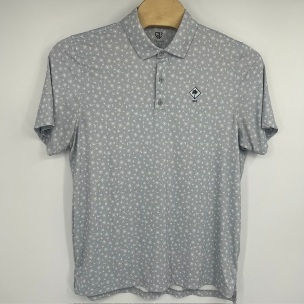 Graham Luxe Men's XL Grey Dandelion Print‎ Golf Performance Polo Shirt